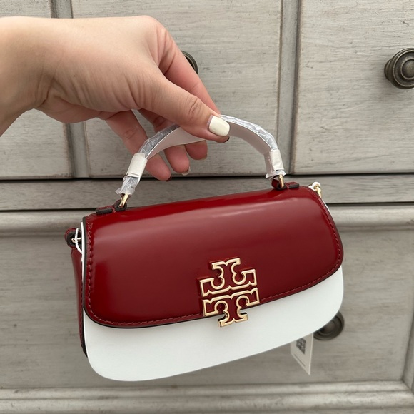 NWT tory burch britten smooth mini top handle red crossbody - Picture 2 of 11